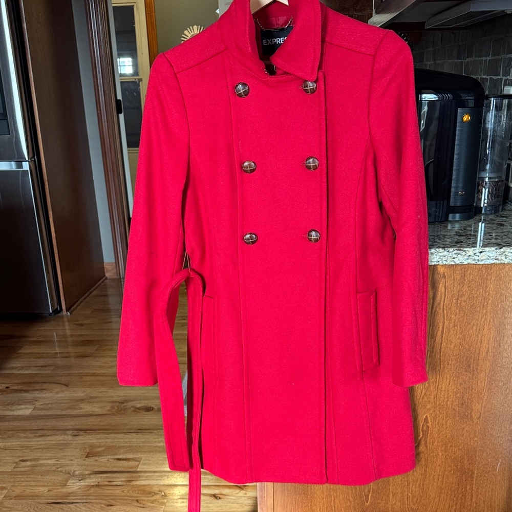 Express Women's Wool Blend Red Peacoat Size Small